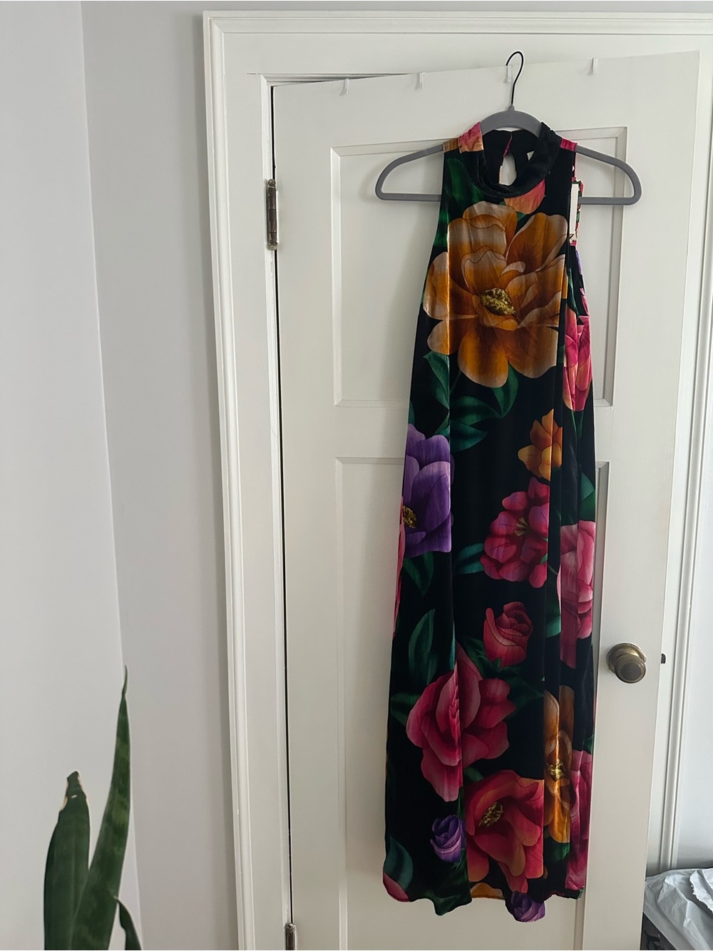 Black Floral Halter Maxi Dress